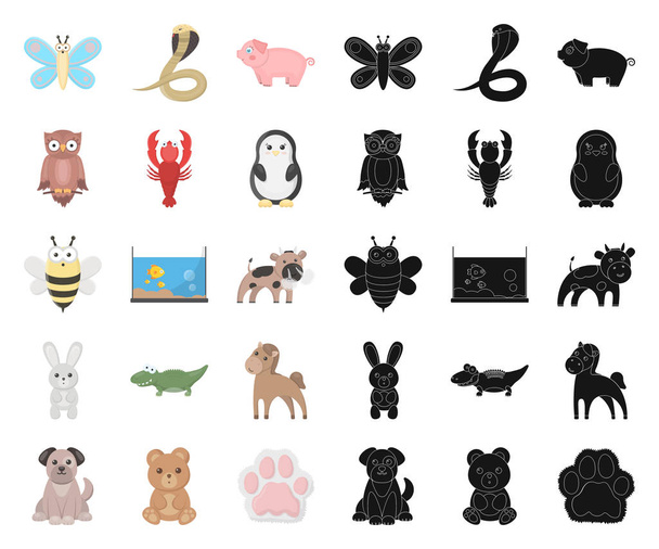 ein unrealistischer Cartoon, schwarze Tiersymbole in Set-Kollektion für das Design. Spielzeug Tiere Vektor Symbol Stock Web Illustration. - Vektor, Bild