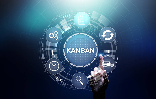 Koncept systému řízení pracovních toků Kanban na virtuální obrazovce. - Fotografie, Obrázek