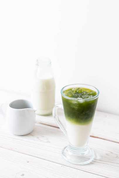 iced matcha green tea latte with milk - Fotó, kép