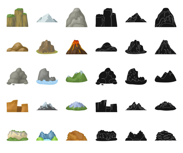 Different mountains cartoon,black icons in set collection for design.Mountains and landscape vector symbol stock web illustration. - Διάνυσμα, εικόνα