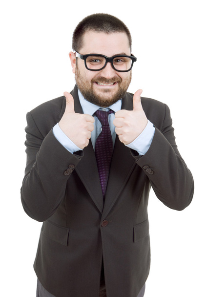 Young silly business man going thumbs up - Фото, изображение