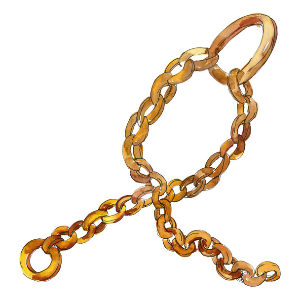 Esbozo de cinturón de cadena dorada ilustración de glamour de moda en un fondo de estilo acuarela. Elemento de cinturón aislado
. - Foto, Imagen