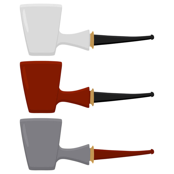Illustration on theme big colored set different types smoke pipes different size for tobacco. Pipe pattern consisting of collection accessory of smoke tobacco. Tobacco smoke pipe to damage health. - Vector, Image