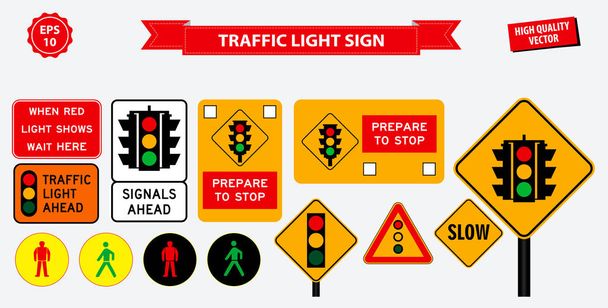 set of flat traffic light sign - Vector, Image