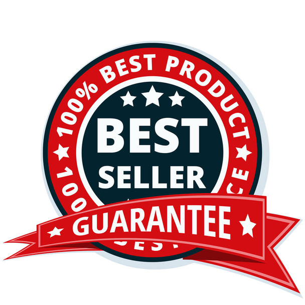 etiqueta del best seller con garantía de cinta roja, vector, ilustración
 - Vector, imagen