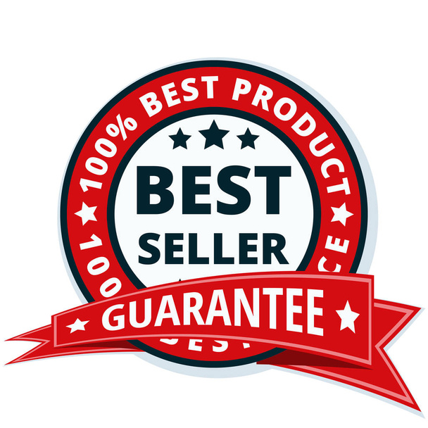 etiqueta del best seller con garantía de cinta roja, vector, ilustración
 - Vector, imagen