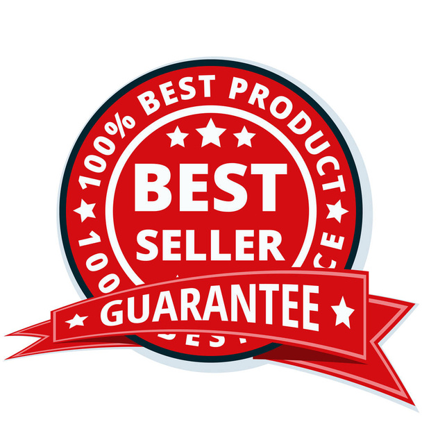 etiqueta del best seller con garantía de cinta roja, vector, ilustración
 - Vector, Imagen