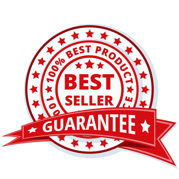 best seller label with guarantee red ribbon , vector, illustration - Vector, Image