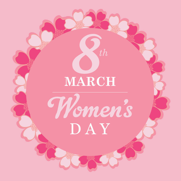 8 March. pink Floral Greeting card. International Happy Women s Day. flower holiday background with Square Frame and space for text. Trendy Design Template. Vector illustration - Vector - Wektor, obraz