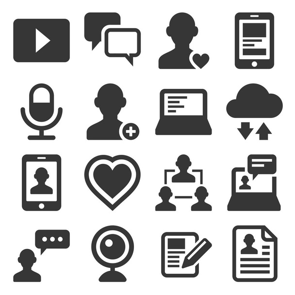 Medien- und Blog-Symbole auf weißem Hintergrund. Vektor - Vektor, Bild