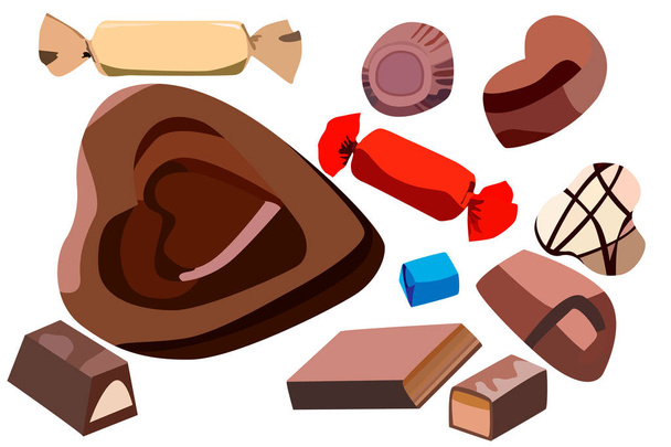Набір шоколадних цукерок, багато різних цукерок
 - Вектор, зображення