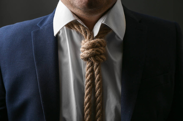 Man with noose around neck, closeup. Suicide awareness concept - Fotografie, Obrázek