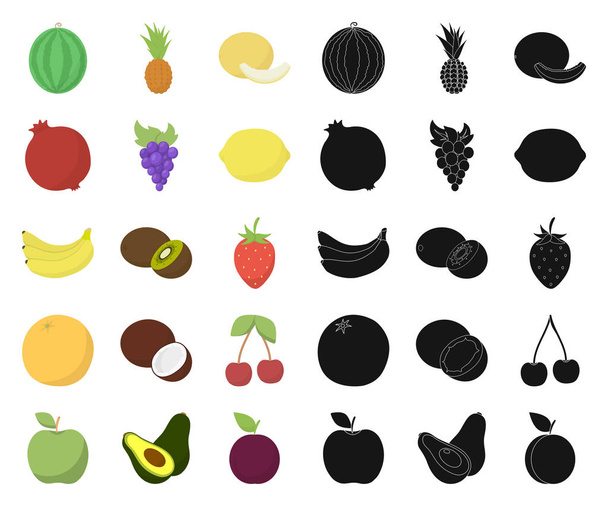 Différents fruits dessin animé, icônes noires dans la collection ensemble pour le design. Fruits et vitamines symbole vectoriel illustration web stock
. - Vecteur, image