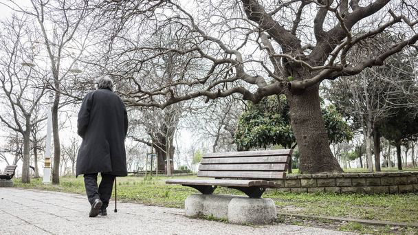 Vanha mies kävelee puistossa - Valokuva, kuva