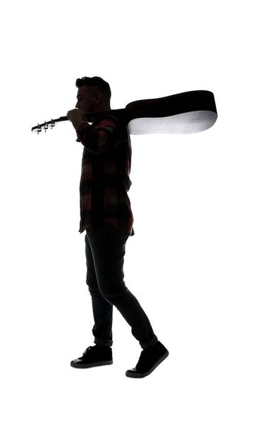Silhouette d'homme avec guitare sur fond blanc
 - Photo, image