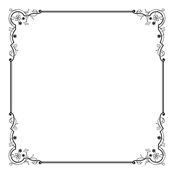 Square black ornate framework. Decorative floral corners. For text decoration, napkins.  - Vector, Imagen