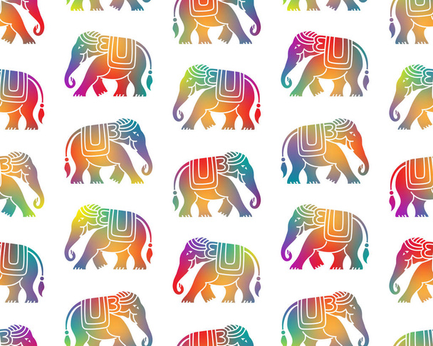 Seamless pattern with tribal style elephants. Thai, Indian, African symbol. Rainbow, spectrum colors. - Foto, Imagem