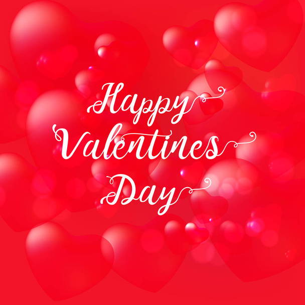 Happy Valentine's Day card with calligraphy text and red baloon hearts. Vector illustration - Вектор,изображение