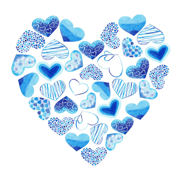 Watercolor hand painted blue heart. Symbol of love. - Fotó, kép