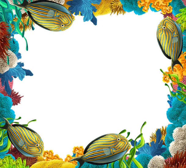The coral reef - frame - border - illustration for the children - 写真・画像