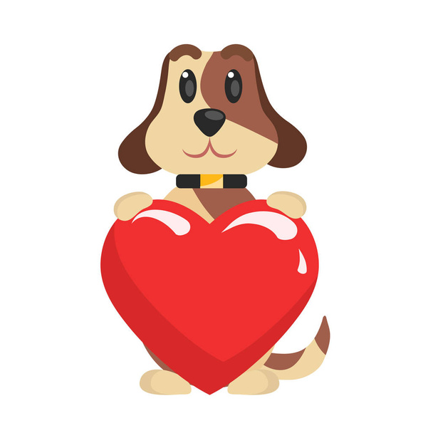 Śmieszne Jack Russell Terrier pies siedzi i gospodarstwie czerwone serce, ładny Valentine wektor zwierzę charakter ilustracja - Wektor, obraz