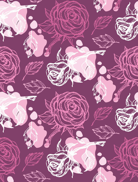Hand drawn doodle rose pattern background textile fabric wallpaper - Vector, Imagen