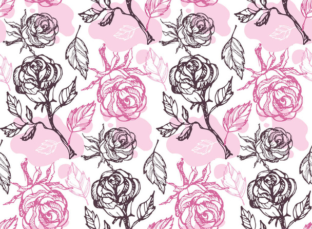 Hand drawn doodle rose pattern background textile fabric wallpaper - Vektör, Görsel