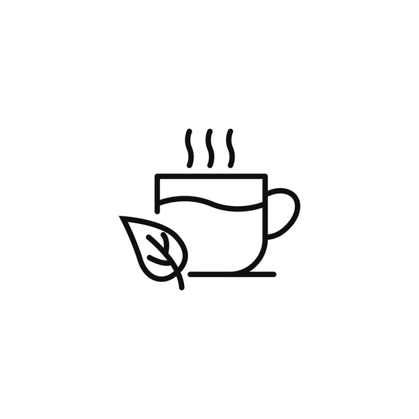 お茶とカップ葉線形アイコン - ベクター画像