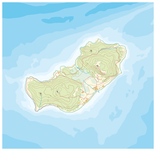 abstraktes Inselkartenmuster mit topografischen Höhen und tiefen Linien - Vektor, Bild