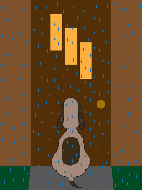 A sad, pathetic cartoon dog has been left outside in the rain - Vector, Image