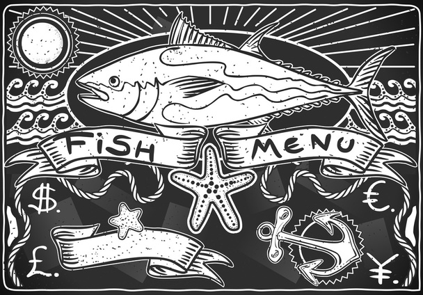 Vintage Graphic Blackboard for Fish Menu - Διάνυσμα, εικόνα