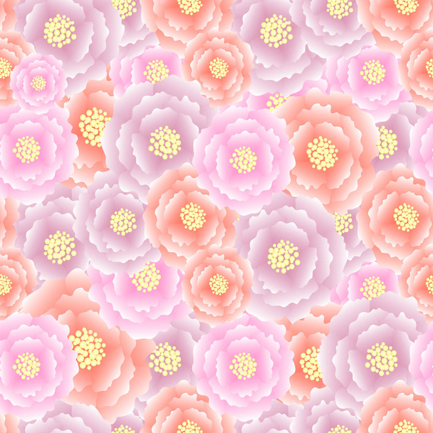 木牡丹シームレス花柄背景です。ウェブ、印刷用の水彩のピンクの花、黄色要素株式ベクトル イラスト - ベクター画像