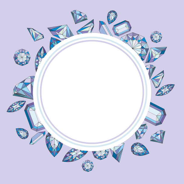 Vector circle label with diamonds and crystals colorful background with violet gem - Vektor, kép