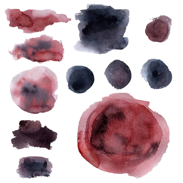 blue pink watercolor stains hand-drawn on a white background illustration - 写真・画像