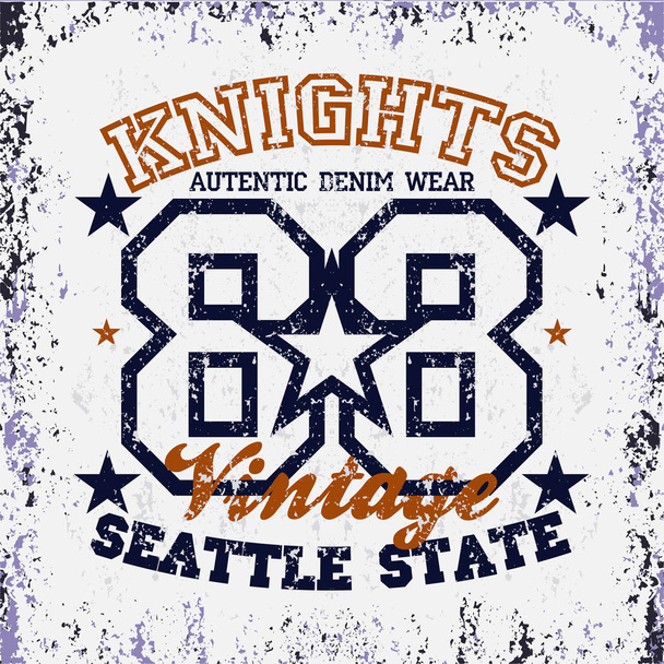 T-shir Knight, alkuperäinen urheilu, college urheilu, vintage T-paita kirjoitus typografia, graafinen suunnittelu, tunnus
 - Vektori, kuva