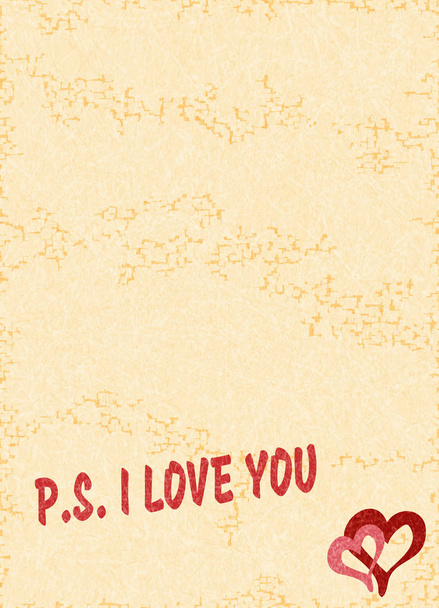 Text P.S. I LOVE YOU on textured yellow background, vector with noise and texture, marble background. - Вектор, зображення