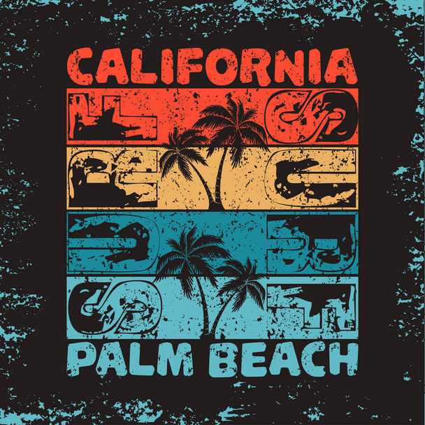 Californië strand, palm beach t-shirt, typografie sport, embleem graphics, vintage sport slijtage tee afdrukontwerp - Vector, afbeelding