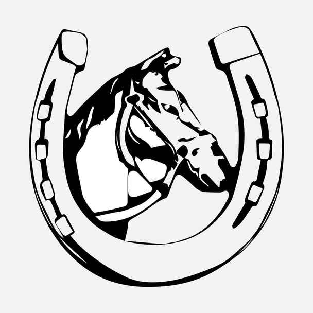 tête de cheval dans l'icône en fer à cheval, silhouette de cheval, logo design, image
 - Photo, image