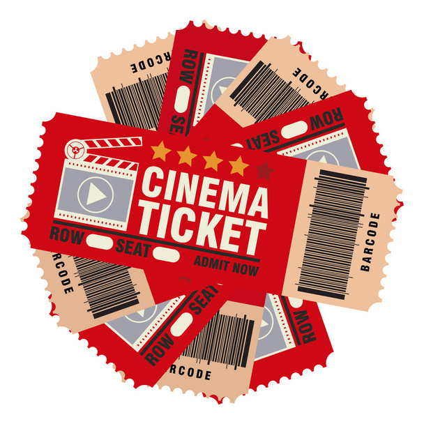 set cinema ticket, skip to watch movies, realistic look, flat style, vector image - Vector, Image