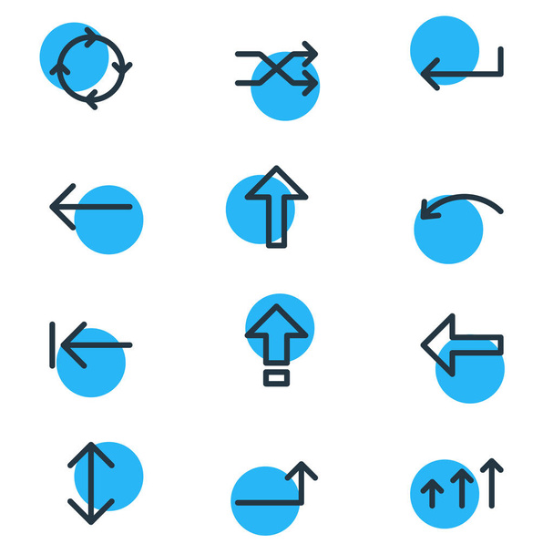 Vector illustration of 12 direction icons line style. Editable set of pointing, upwards, up-down and other icon elements. - Vector, Image