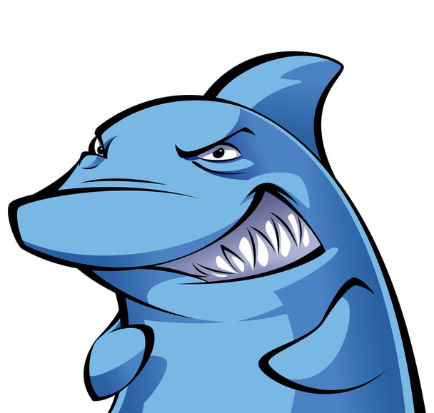 Devioso e feroce squalo dei cartoni animati sorridente
 - Vettoriali, immagini
