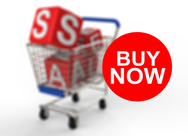 3d shopping cart sale buy now - Photo, Image
