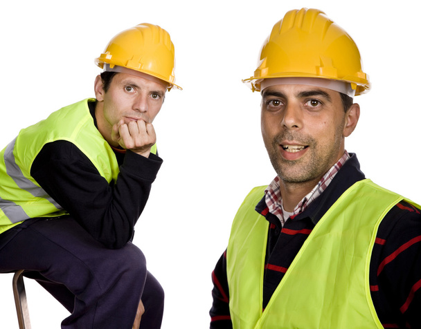 Two young workers in a white background - Photo, Image