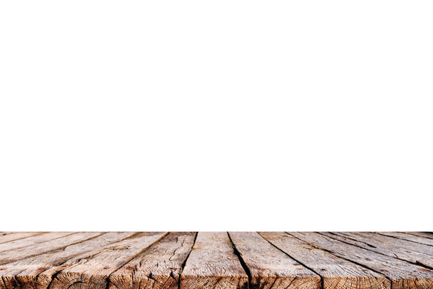 Lege oude houten tafelblad geïsoleerd op witte achtergrond - Foto, afbeelding