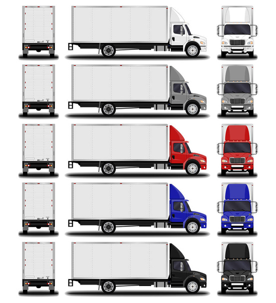 jogo de caminhões realista. vista frontal; vista lateral; vista traseira
. - Vetor, Imagem