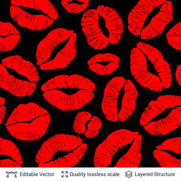Красные губы печать изолированы на черном фоне
. - Вектор,изображение