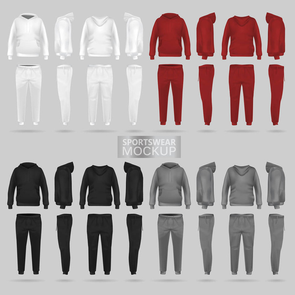 Mockup of the sportswear hoodie and trousers in four dimensions - Vector, afbeelding