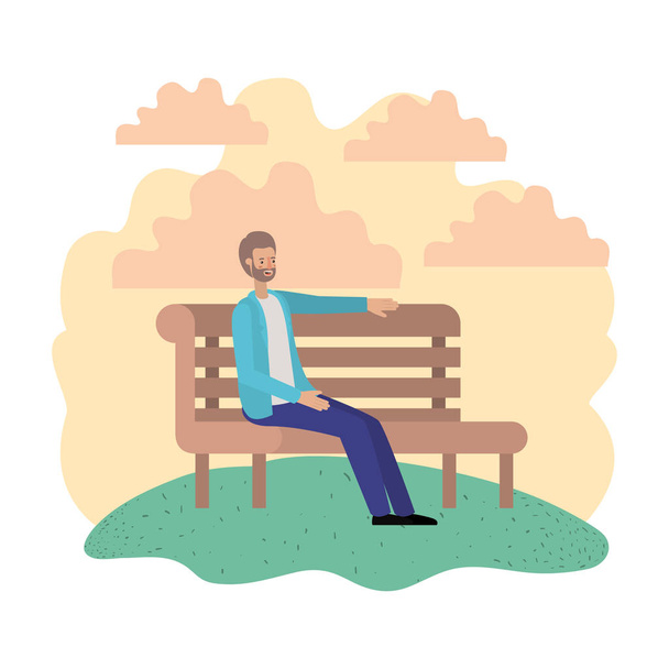 公園の椅子のアバターのキャラクターに座っている男 - ベクター画像