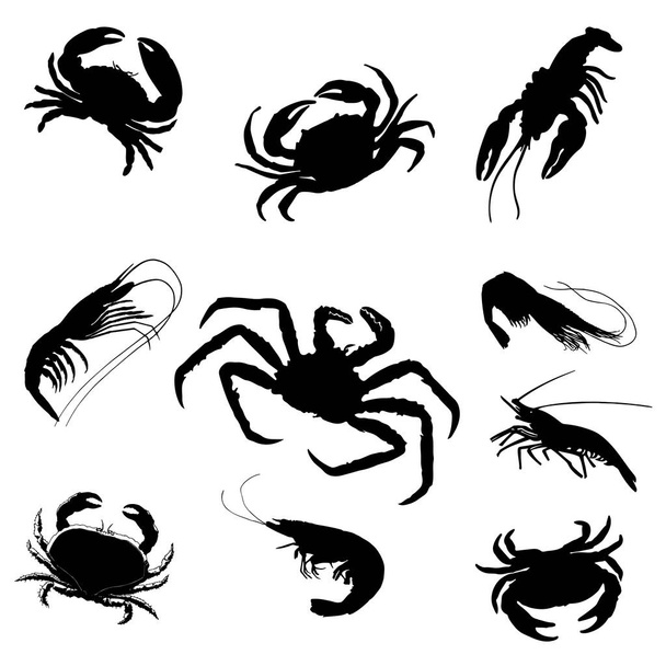 Black shrimp, cancer, crab silhouettes - Vector, Image