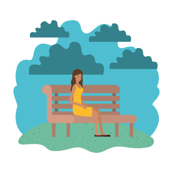 nő ül a parkban szék avatar karakter - Vektor, kép